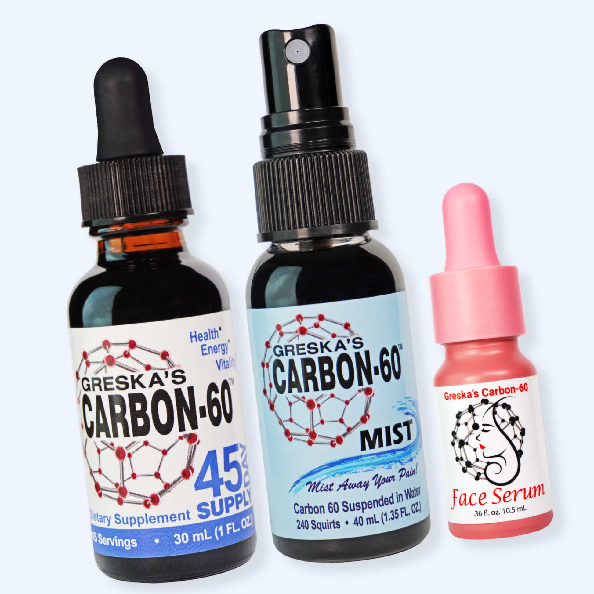 Greska's C60 Transformation Trio, the ultimate C60 wellness and skincare kit
