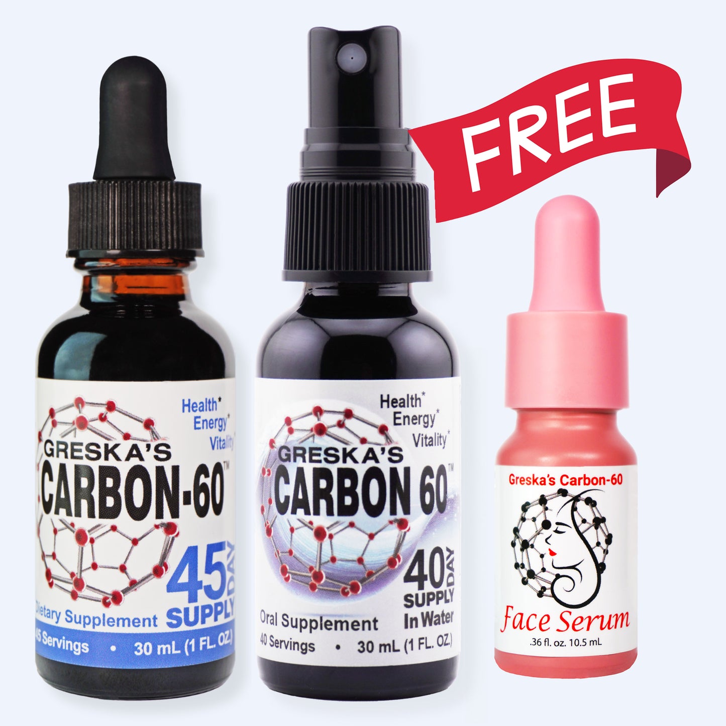 Buy 1 45-Day Supply C60 in Sunflower Oil & 1 40 Day C60 in Water Get a Face Serum Free!