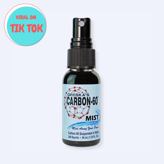 Bottle of Greska's C60 Soothing Topical Mist, an anti-inflammatory spray for skin repair
